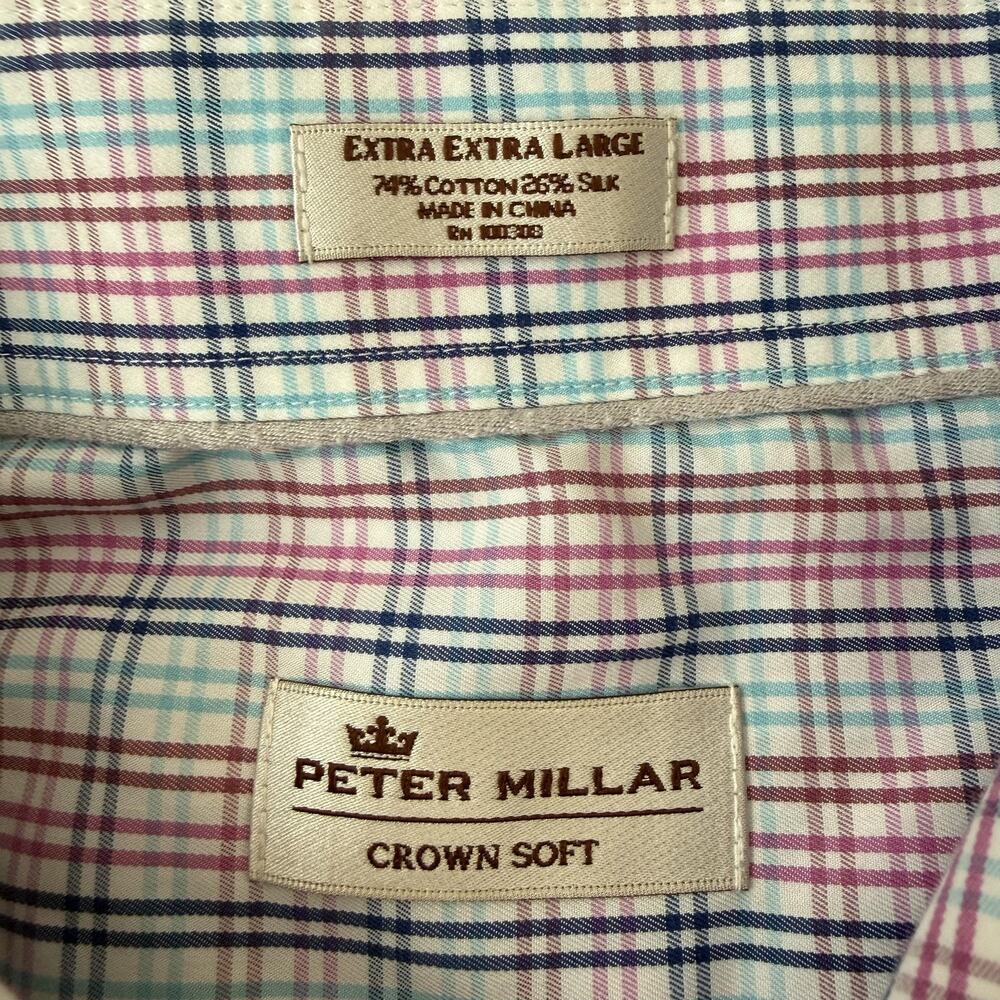 Peter Millar Shirt Mens 2XL Blue Plaid Crown Soft Silk Button Down Long Sleeve - Picture 3 of 8